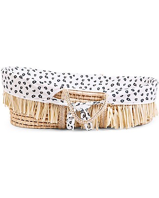 Childhome Moses Raffia Basket with Mattress + Lining + Handles - 84x47 cm - Leopard Cribs & Moses Baskets