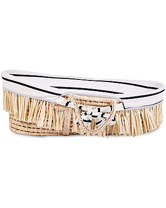 Childhome Moses Raffia Basket with Mattress + Lining + Handles - 84x47 cm - Marin Cribs & Moses Baskets