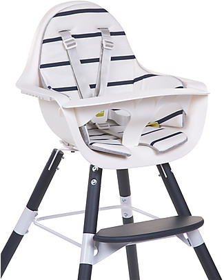 Childhome OUTLET - Cushion for Evolutive High Chair Evolu 2 Chair, White/Navy Stripes - 100% Cotton Jersey Accessories for High Chairs