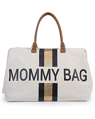 Childhome OUTLET Mommy Bag Diaper Bag - 55x30x30 cm - Off white stripes Black/Gold - Includes foldable changing mat! - Showroom Sample Diaper Changing Bags & Accessories