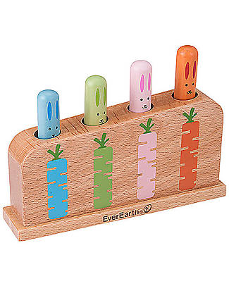 Childhome OUTLET - Pop up Bunny Toy - Push Down Rabbits and Watch them Pop Up - Funny and Eco-friendly - Showroom Sample Wooden Stacking Toys
