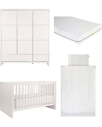 Childhome Quadro Bedroom Set with Wardrobe and Cot + Mattress and Duvet Cover Set Wardrobes