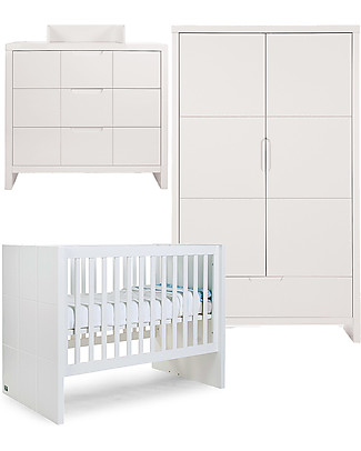 Childhome Quadro White Cot 60x120 cm + Wardrobe with 2 Doors + Chest Cots & Cotbeds