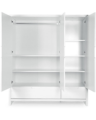 Childhome Quadro White Wardrobe - 3 Doors + 2 Drawers Wardrobes