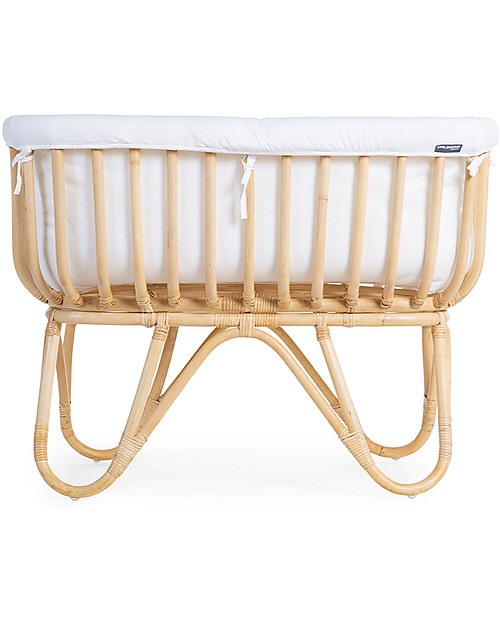 CHILDHOME Rattan Cradle 90x70 + Mattress + Cover + Rocking Bars