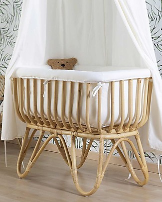 Childhome Rattan Cradle with Mattress - Natural - 90 x 50 x 70 cm Cribs & Moses Baskets