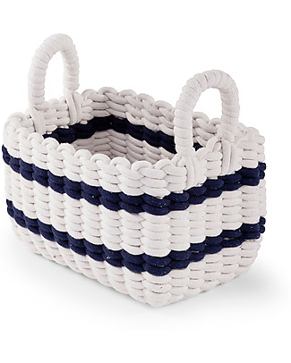 Childhome Rope Storage Basket with Handles - White/Navy - 32x20 cm Toy Storage Boxes