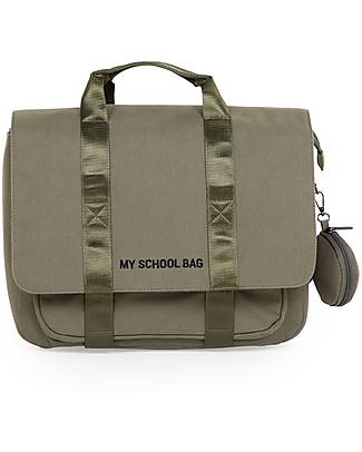 Childhome School Bag - My School Bag - Canvas Kaki - 39 x 31 x 12 cm - with Rain Cover Backpack