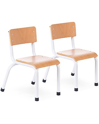 Childhome Set of 2 Small Metal Wood Chairs, Natural/White Chairs