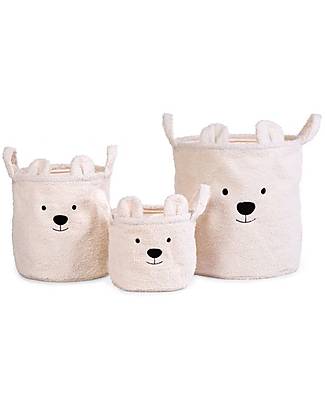 Childhome Set of 3 Teddy White Storage Baskets - 20/30/40 cm - Ultra Soft! Toy Storage Boxes