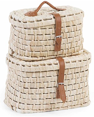 Childhome Small Suitcase with Leather Belts - Corn Husk Storage organisers