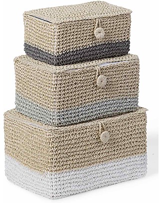 Childhome Straw Braided Baskets - Set of 3 Toy Storage Boxes