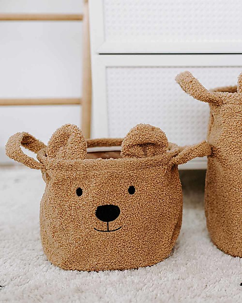 Childhome Teddy Beige Basket - 25x20x20 cm - Ultra-Soft! Toy Storage Boxes