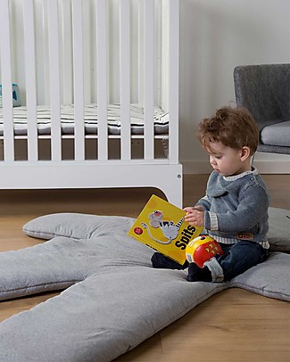Childhome Teddy Playmat, Grey - 100% Cotton Padded Playmats