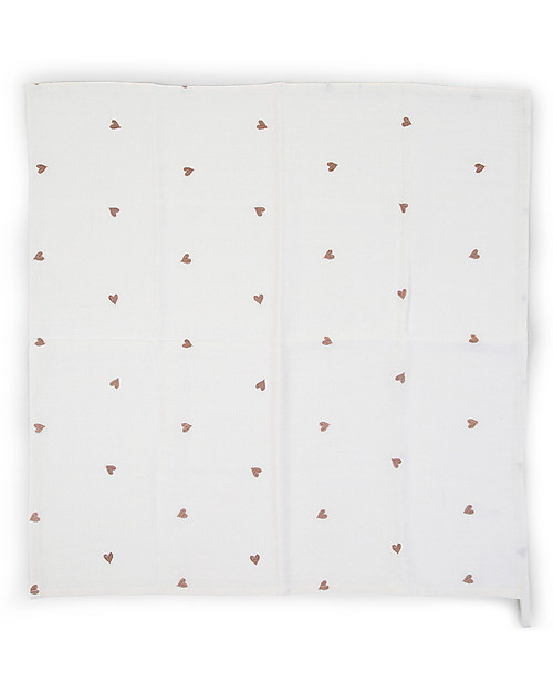 Childhome Tetra Cloths - Cotton - Off White + Hearts - 4 Pcs Muslin Swaddle