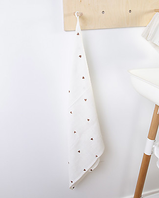 Childhome Tetra Cloths - Cotton - Off White + Hearts - 4 Pcs Swaddles