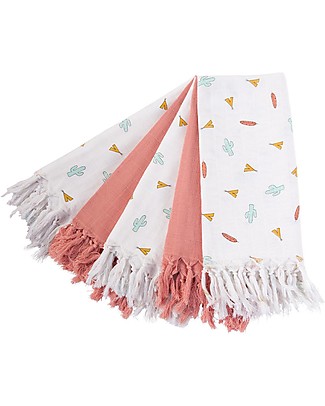 Childhome Tetra Cloths - Cotton - Tipi + Nude With Fringes - 5 Pcs Swaddles