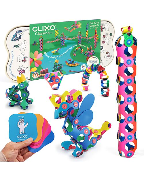 Clixo Clixo Classroom - 100 Pieces - Magnetic Learning Game STEAM
 - 4+ Years Magnetic Games