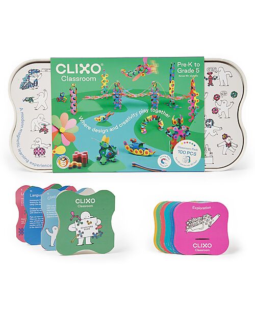 Clixo Clixo Classroom - 100 Pieces - Magnetic Learning Game STEAM
 - 4+ Years Magnetic Games