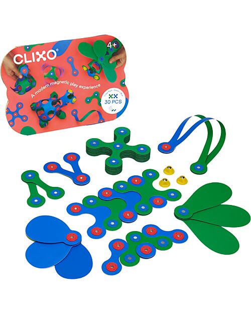 Clixo Crew Pack - 30 Pieces - Blue Green - STEAM Magnetic Game - 4+ Years Magnetic Games