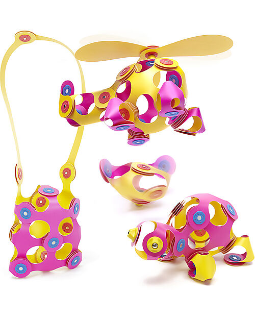 Clixo Crew Pack - 30 Pieces - Pink Yellow - STEAM Magnetic Toy - 4+ Years Magnetic Games