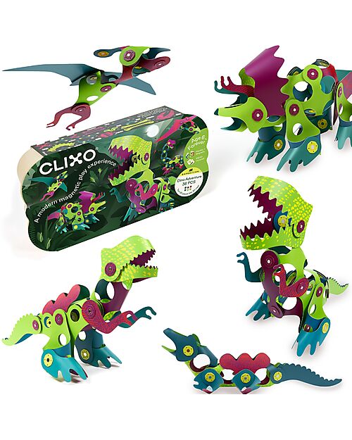 Clixo Dino Adventure Pack - 36 Pieces - STEAM Magnetic Game - 6+ Years Magnetic Games
