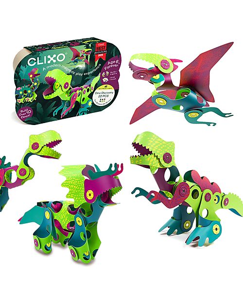 Clixo Dino Discovery Pack - 22 Pieces - STEAM Magnetic Game - 6+ Years Magnetic Games