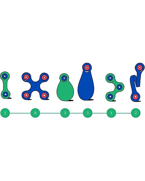 Clixo Itsy Pack - 18 Pieces - Green Blue - STEAM Magnetic Game - 4+ Years Magnetic Games