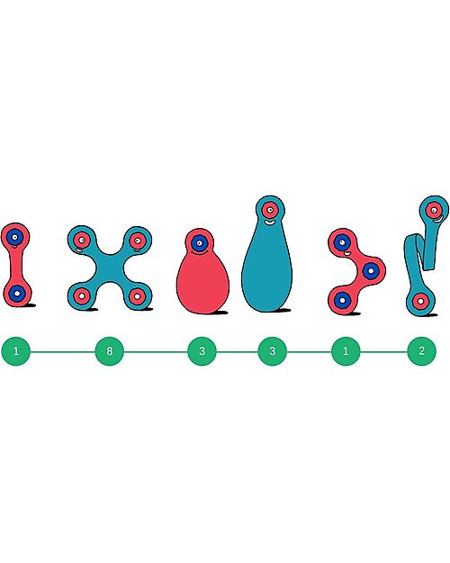 Clixo Itsy Pack - 18 Pieces - Turquoise Pink - STEAM Magnetic Toy - 4+ Years Magnetic Games