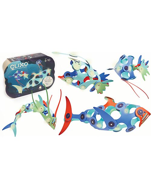 Clixo Ocean Creatures - 24 pieces - Glow in The Dark - STEAM Magnetic Game - 6+ Years Magnetic Games