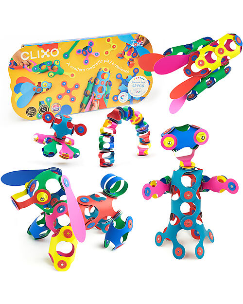 Clixo Rainbow Pack - 42 Pieces - STEAM Magnetic Game - 4+ Years Magnetic Games