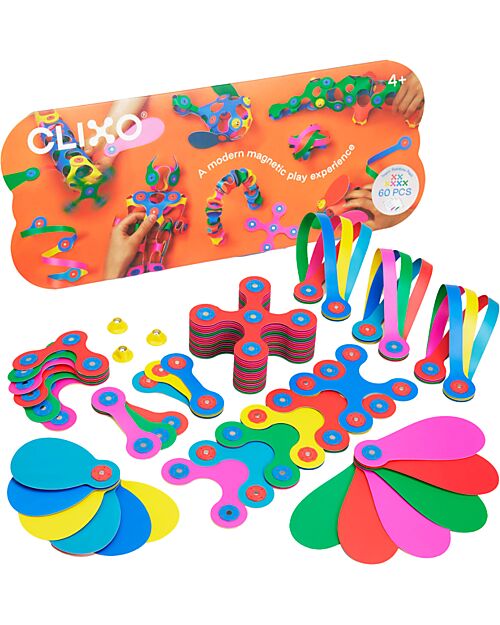 Clixo Super Rainbow Pack - 60 Pieces - STEAM Magnetic Game - 6+ Years Magnetic Games