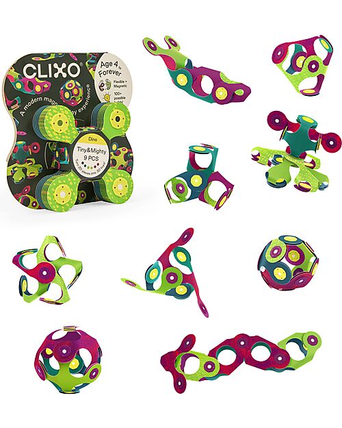 Clixo Tiny & Mighty - 9 Pieces - Dino - STEAM Magnetic Game - 4+ Years Magnetic Games