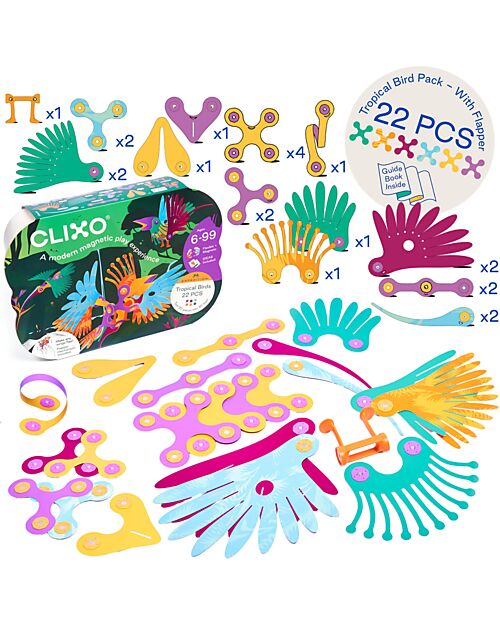 Clixo Tropical Birds - 22 Pieces - STEAM Magnetic Game - 4+ Years Magnetic Games
