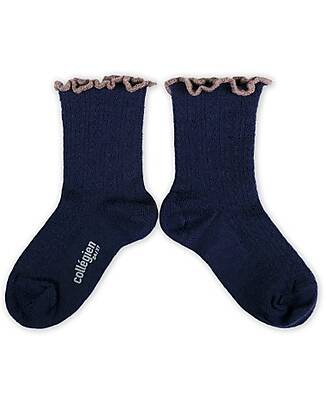 Collégien Short Perforated Socks - Nuit Etoilée - with Wavy Edge - Merino Wool Antislip Socks