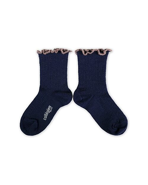 Collégien Short Perforated Socks - Nuit Etoilée - with Wavy Edge - Merino Wool Socks