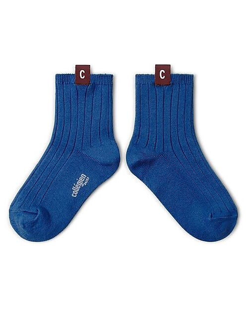Collégien Short Ribbed Socks - Cyril - Bleu Saphir - with Fabric C Label Socks