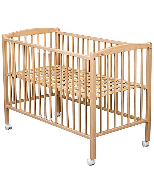 Combelle Arthur, Solid Beech Wood Cot with Wheels, 60 x 120 cm - Natural Cots and Cotbeds