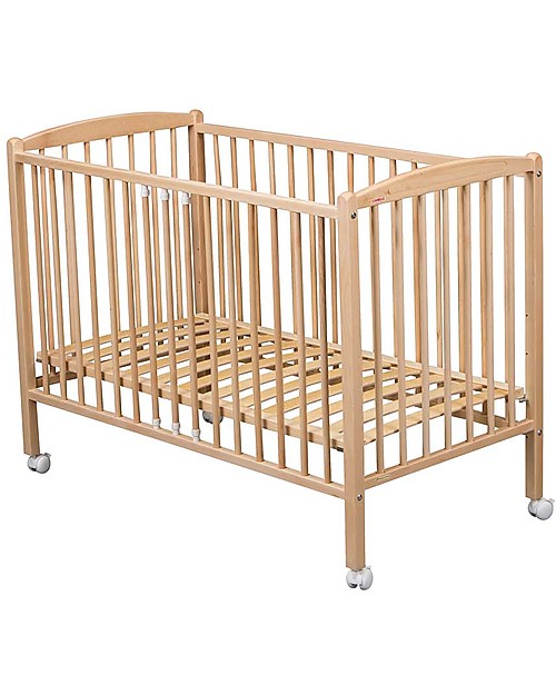 Combelle Arthur, Solid Beech Wood Cot with Wheels, 60 x 120 cm - Natural Cots and Cotbeds
