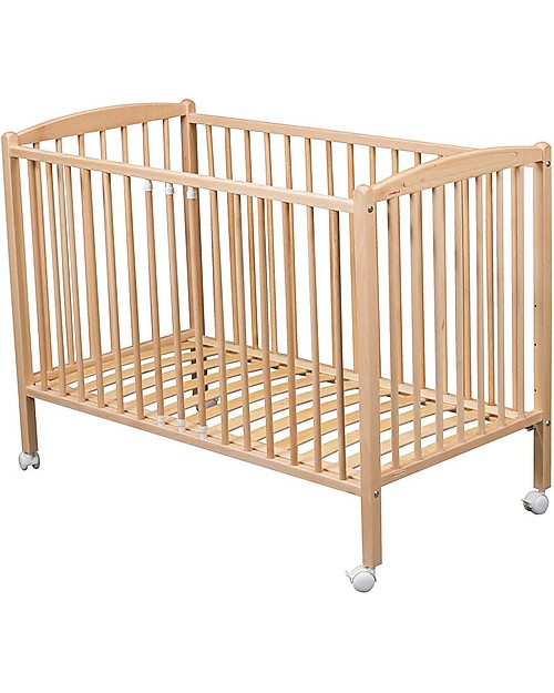 Combelle Arthur, Solid Beech Wood Cot with Wheels, 60 x 120 cm - Natural Cots and Cotbeds