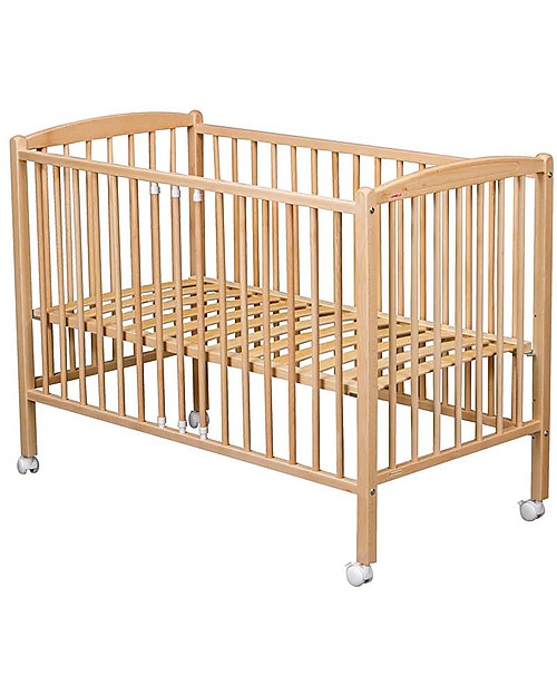 Combelle Arthur, Solid Beech Wood Cot with Wheels, 70 x 140 cm - Natural Cots and Cotbeds