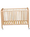 Combelle Arthur, Solid Beech Wood Cot with Wheels, 70 x 140 cm - Natural Cots and Cotbeds
