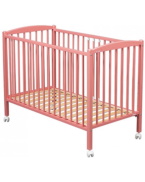 Combelle Arthur, Solid Beech Wood Cot with Wheels, 70 x 140 cm Pink