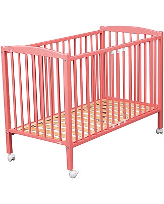 Combelle Arthur, Solid Beech Wood Cot with Wheels, 70 x 140 cm - Pink Cots and Cotbeds