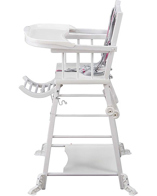 Combelle Marcel, Solid Beech Wood Convertible High Chair, White - Becomes a little trolley! High Chairs