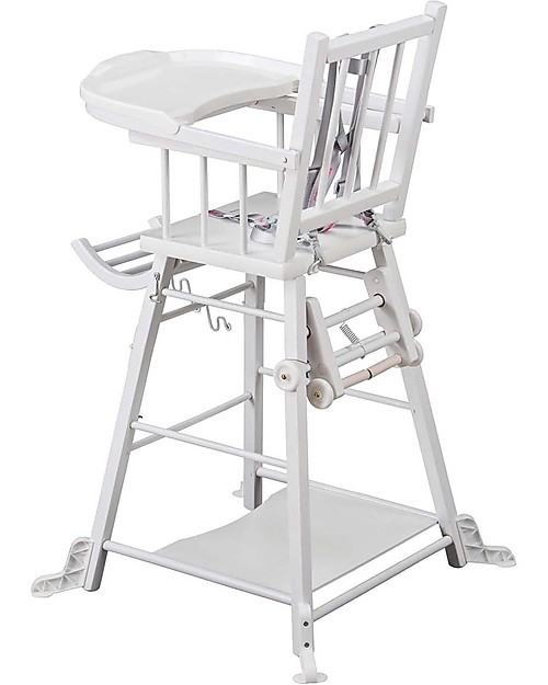 Combelle Marcel, Solid Beech Wood Convertible High Chair, White - Becomes a little trolley! High Chairs