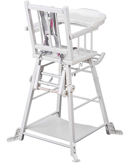 Combelle Marcel, Solid Beech Wood Convertible High Chair, White - Becomes a little trolley! High Chairs