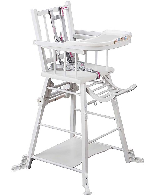 Combelle Marcel, Solid Beech Wood Convertible High Chair, White - Becomes a little trolley! High Chairs