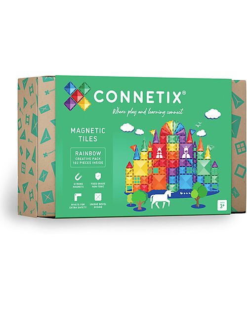 Connetix 102 Pieces - Creative Pack - Rainbow -100% Non-toxic ABS Plastic - STEM Learning! Magnetic Games
