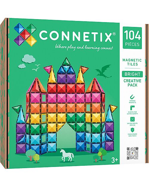 Connetix 104 Pieces - Creative Pack - Bright - 100% Non-toxic ABS Plastic - STEM Learning! Magnetic Games